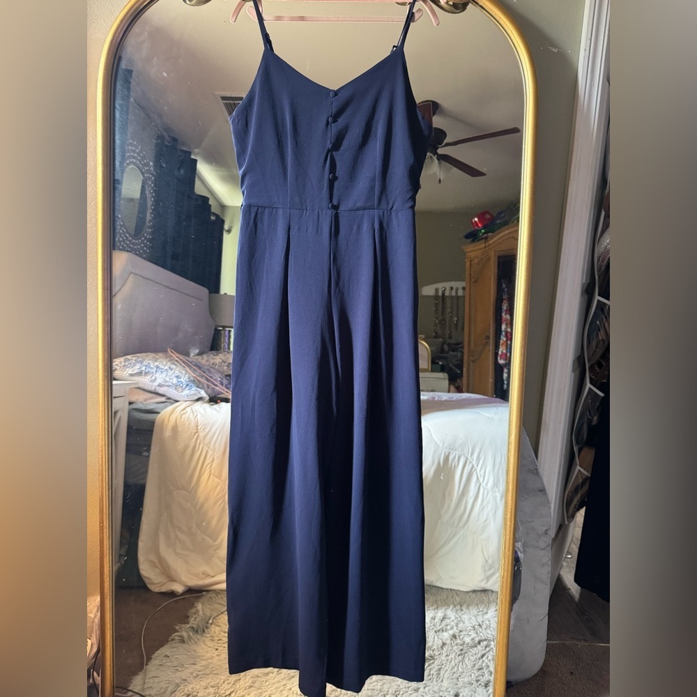 Monteau Navy Blue Wide-Leg Jumpsuit with Button Front